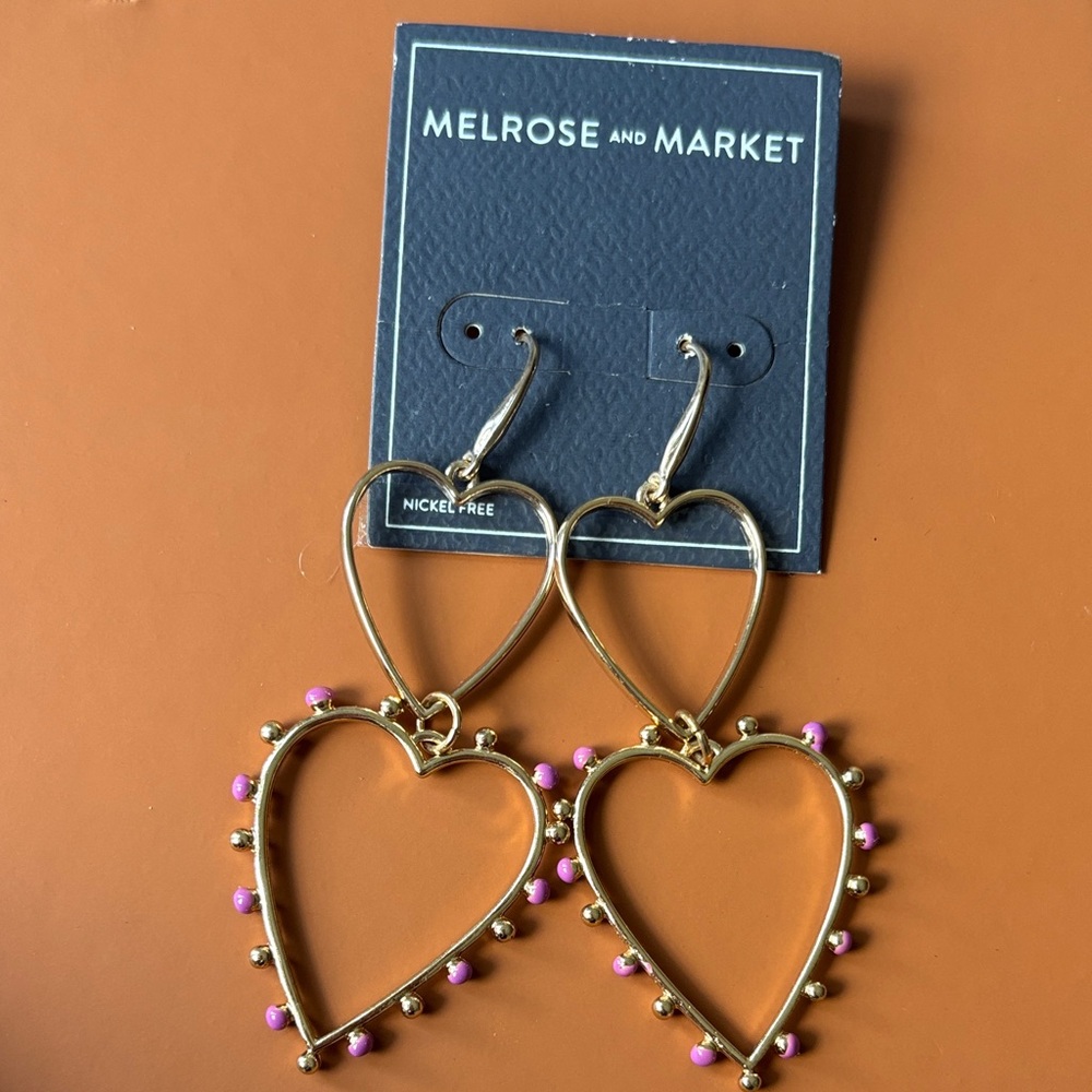 Melrose and Market Gold Heart Earrings with Pink Accents